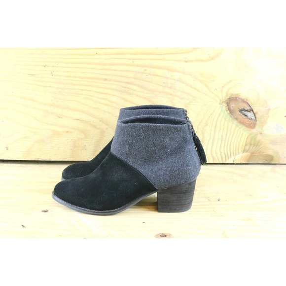 Toms Leila Womens 8 Suede Ankle Boots Zip Back Black Gray Tassel Block Heel Shoe - Picture 1 of 6